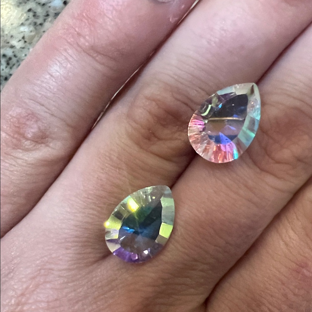 Aurora Teardrop Iridescent Crystal Set of 2 Loose Unidentified Genstones